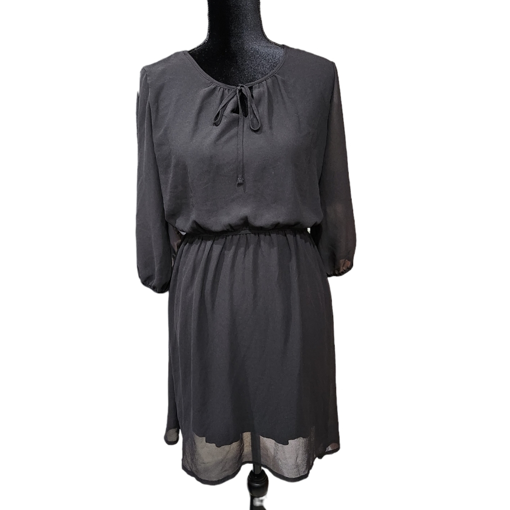 Esmara Silky Black High / Low  Womens Elastic Waist lined Scoop Neck Tie Dress